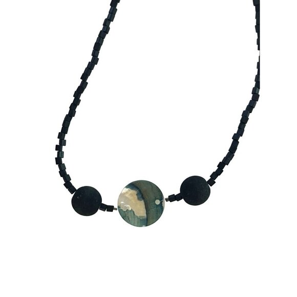 Natural Santorini Greece Volcanic Lava Black Beaded Necklace - Picture 6 of 14